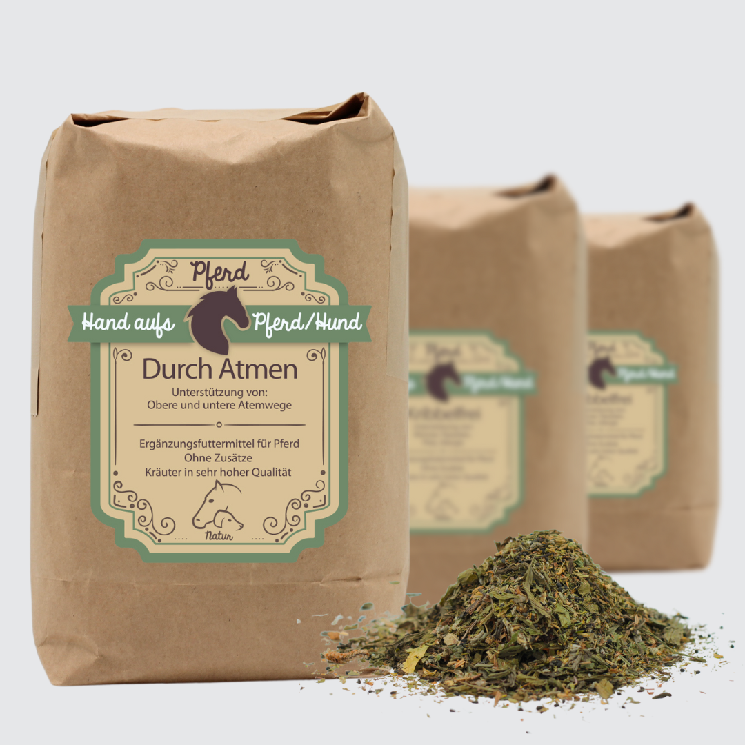 Verpackung Atemweg Kräuter für Pferde - DurchAtmen, fördern die Gesundheit der Atemwege und helfen bei der Linderung von Husten, Bronchitis, COB und Nasenausfluss
