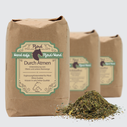 Verpackung Atemweg Kräuter für Pferde - DurchAtmen, fördern die Gesundheit der Atemwege und helfen bei der Linderung von Husten, Bronchitis, COB und Nasenausfluss