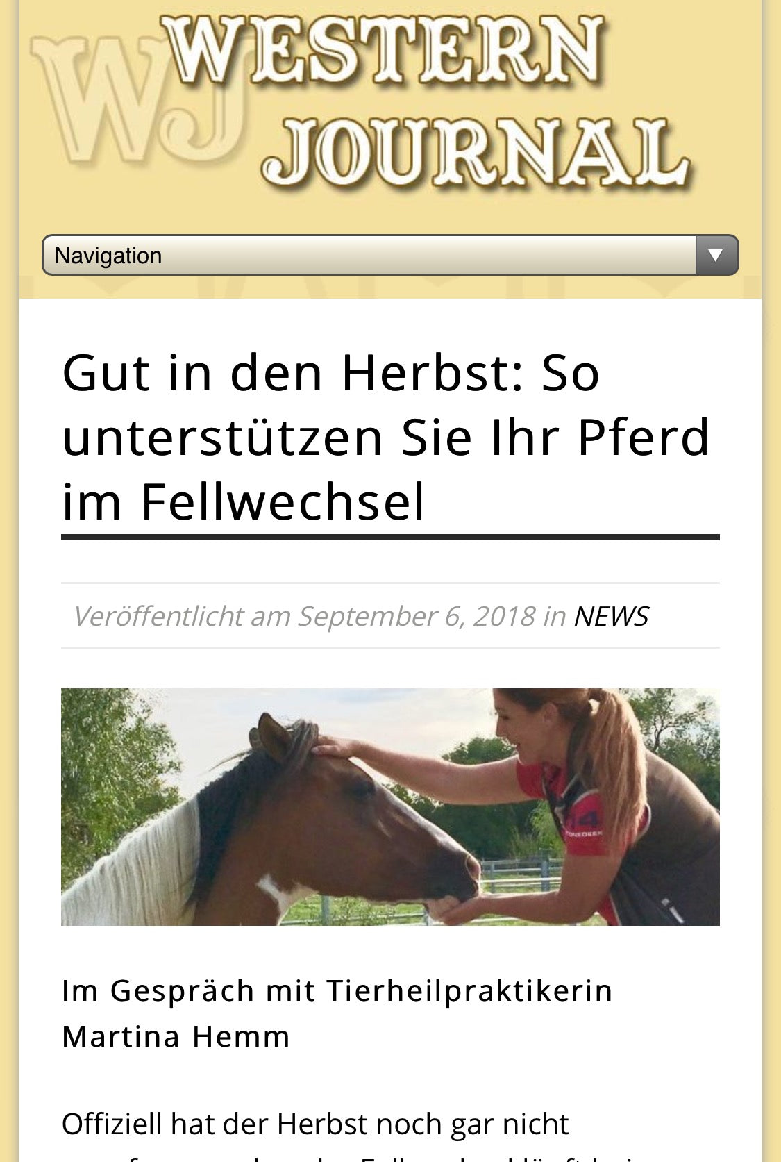 Interview Martina Hemm über  Fellwechsel beim Pferd mit Western Journal