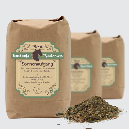 Verpackung von Leber Kräutern für Pferde, unterstützt die Leberfunktion und den Fellwechsel und fördert die natürliche Entgiftung