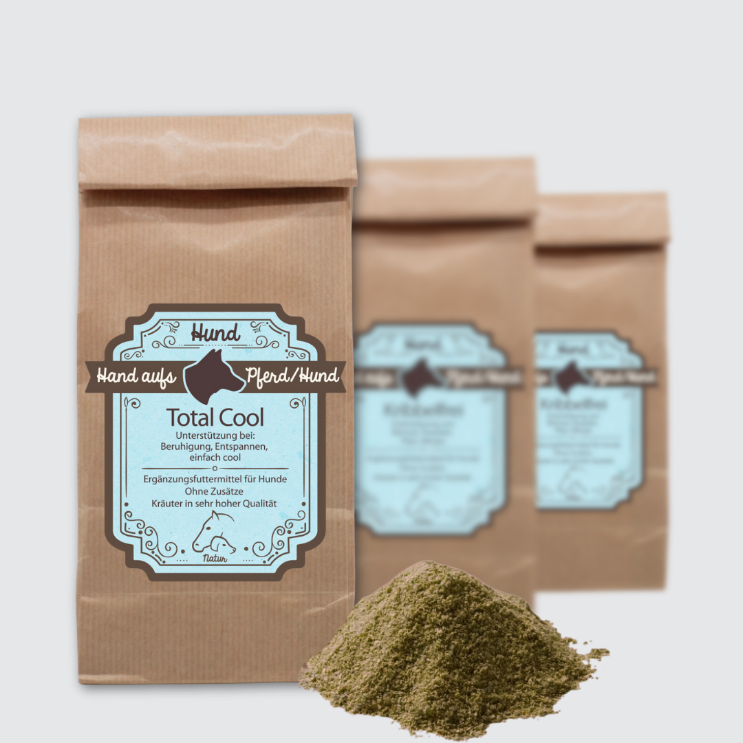 Verpackung von Nerven Kräutern für Hunde, natürliche Futterergänzung bei innerer Unruhe