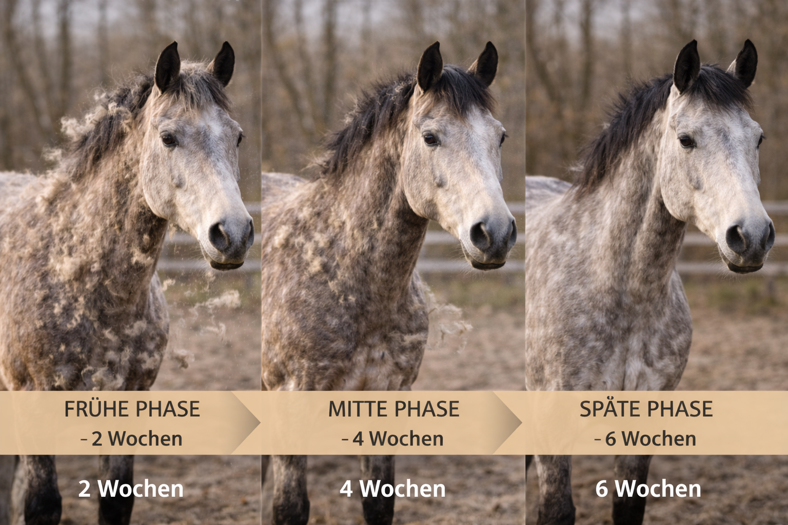 Pferd in Phasen des Fellwechsle zu sehen 