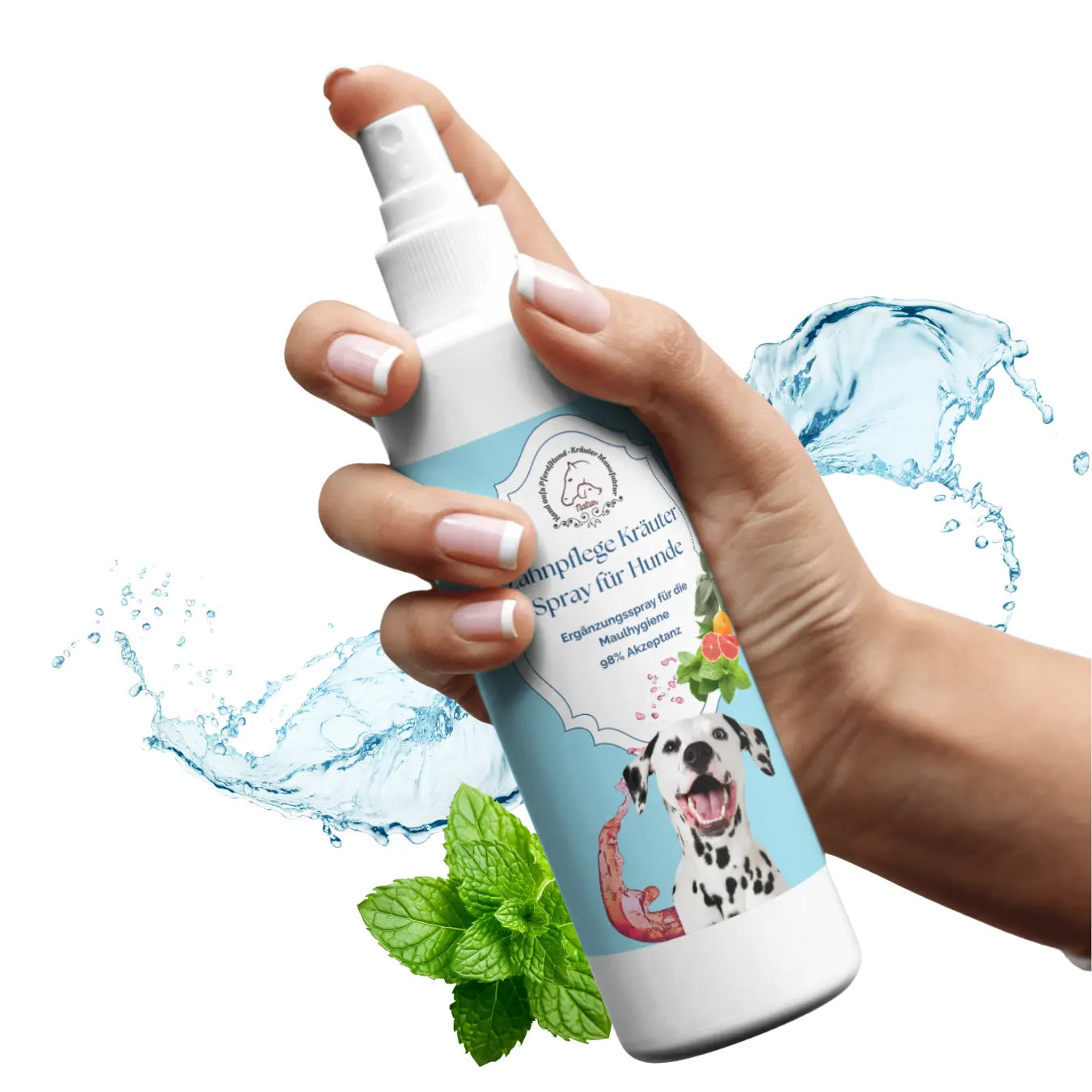 Verpackung Zahnpflege Kräuter Spray für Hunde, hilft bei der Bekämpfung von Plaque und sorgt für frischen Atem